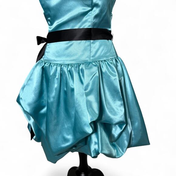 Vintage Gunne Sax Jessica McClintock Satin Babydoll Dress Sz 7 Blue Y2K Prom - Picture 5 of 14
